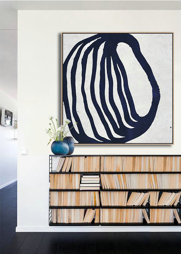 Large Abstract Art Handmade Painting,Hand Painted Navy Minimalist Painting On Canvas,Acrylic Painting On Canvas